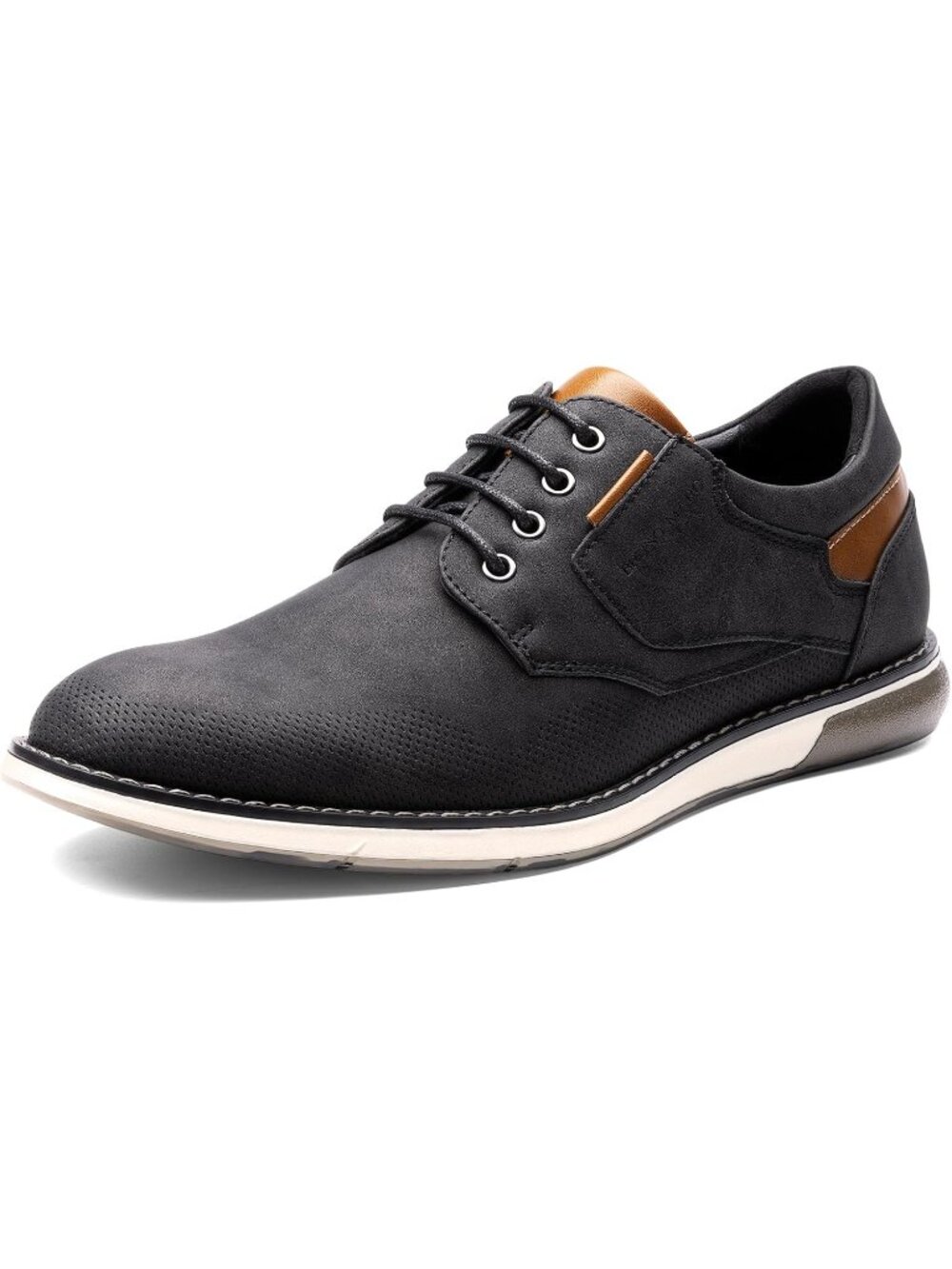Men's Black Matte Leather Shock-absorbent Lace-Up Oxfords Derby Sneakers Shoes